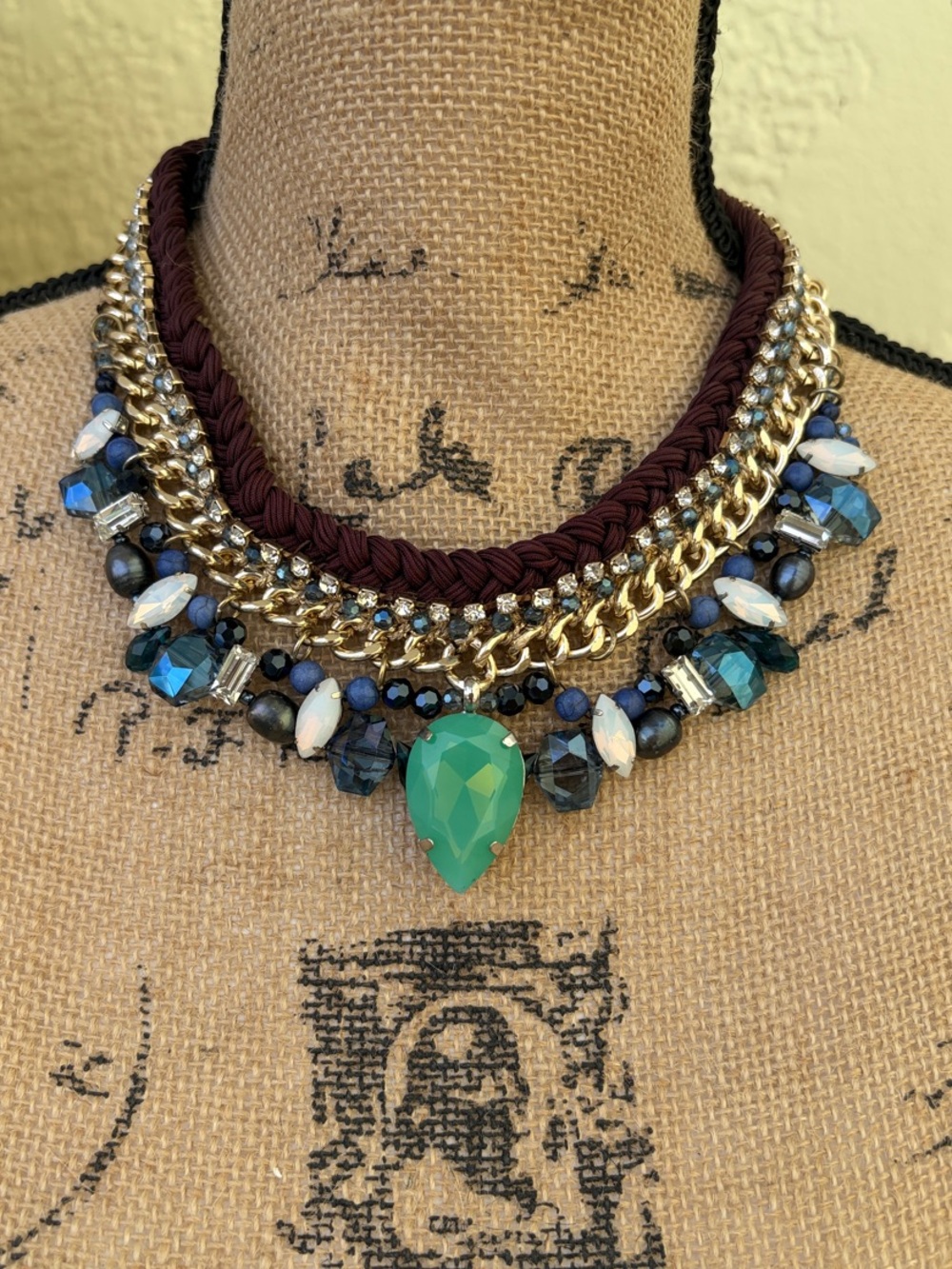 Chico’s Multi-Chain Necklace with Green Teardrop Pendant - Women Jewelry
